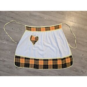 1970's Vintage Handmade Apron Orange & Black Plaid Heart Pocket Soft Cotton